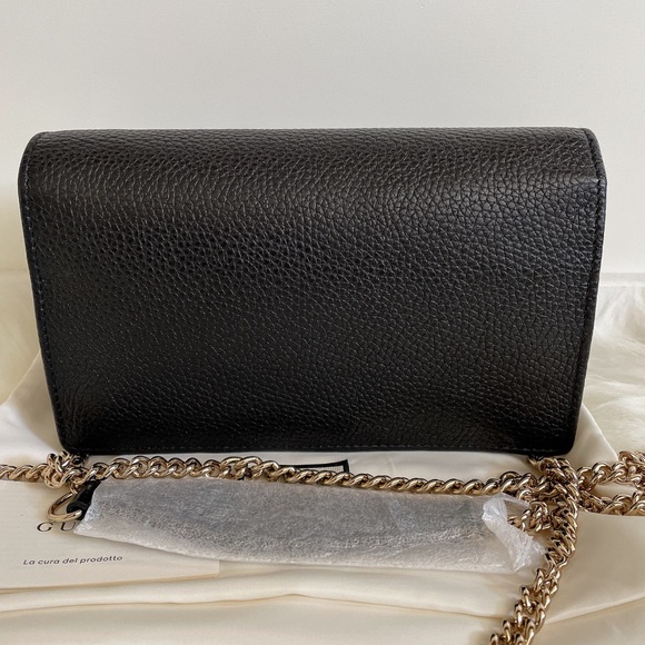 GUCCI 598211 Pebbled Calfskin Soho Wallet on Chain Crossbody Black - Picture 8 of 11
